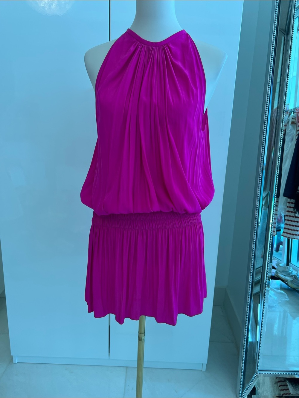 Ramy Brook Hot Pink Draped Halter Dress